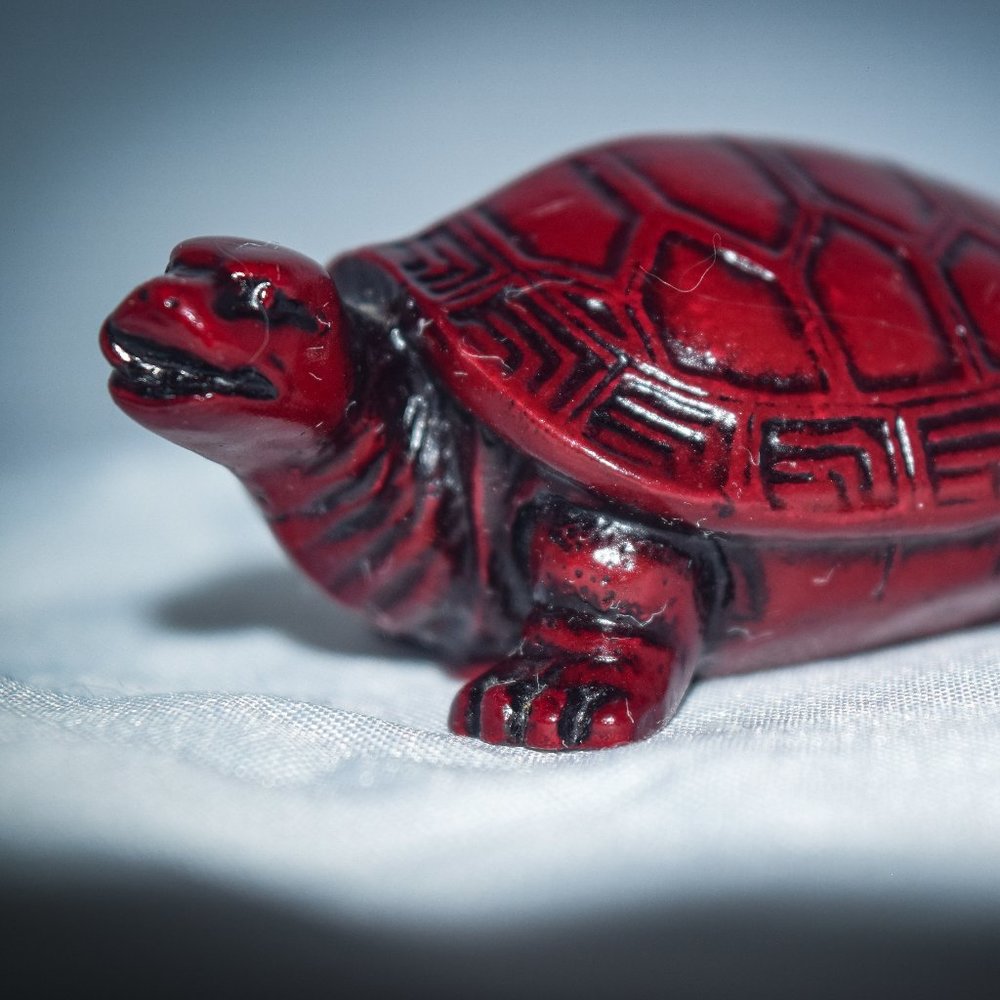 Miniature 2" Red Carved Tortoise Statue - Hong Tze Collectible